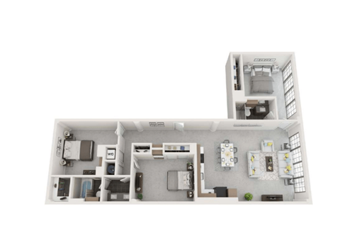 Floor plan for 3 beds, 2 baths, 1460 sqft
